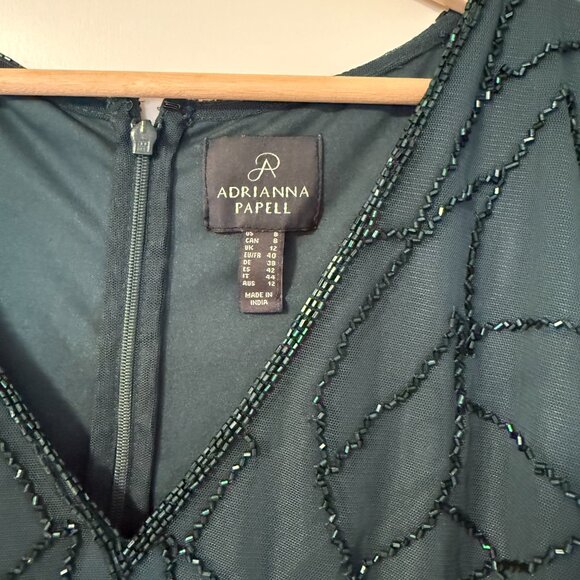 Adrianna Papell Emerald Green Beaded Blouson Sleeve Evening Gown Maxi Dress - Picture 6 of 12